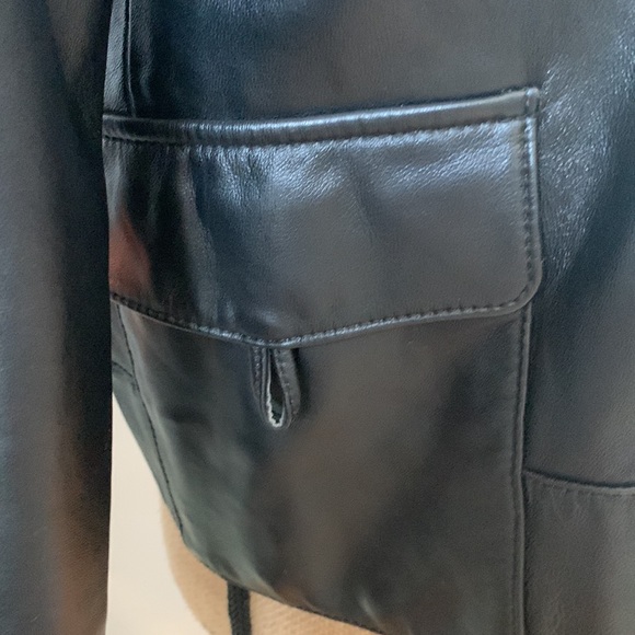 MADISON MARCUS Designer Genuine leather black ruffle pleated jacket M Nordstrom - Picture 6 of 11